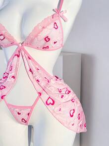 PetitDoll 2pcs/Set Valentine's Day Pink Heart Sexy Backless Camisole Nightgown Set