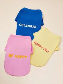 PETSIN Pet Dog Birthday Party Vest Cute Teddy T-Shirt Letter Print Puppy Clothes Yorkshire Soft Two Legs Dress No Hat - Blue - View 2