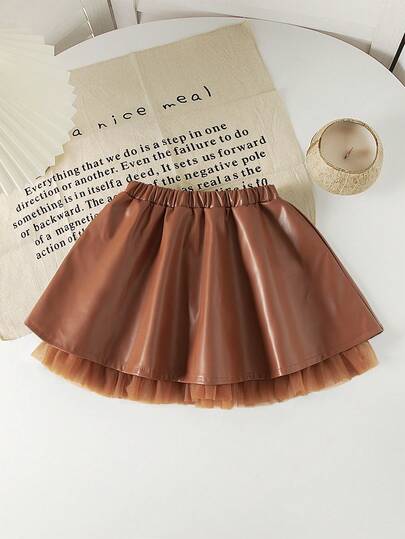 SHEIN Playful Pals The New Black A-Line Skirt Of Baby Girls, With Mesh Lace Accessories Embellished With The Hem, Which Is Comfortable, Fashionable, Elegant, Sweet And Cute, A Must-Have For Daily Travel.