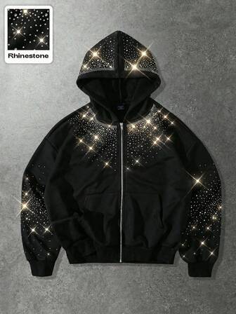 Felpa con cappuccio oversize da uomo con diamanti scintillanti
