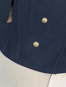 GlowEve CURVE 大码女式方领金属扣装饰长袖修身T恤，适合秋冬季穿着 - 藍色 - 查看 3