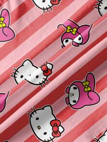 HELLO KITTY AND FRIENDS | SHEIN 少女卡通标语图案撞色条纹T恤 - 白色 - 查看 5