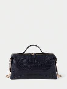 SHECARRY Ladies Navy Blue Crocodile Pattern Embossed PU Bag - Navy Blue - View 1