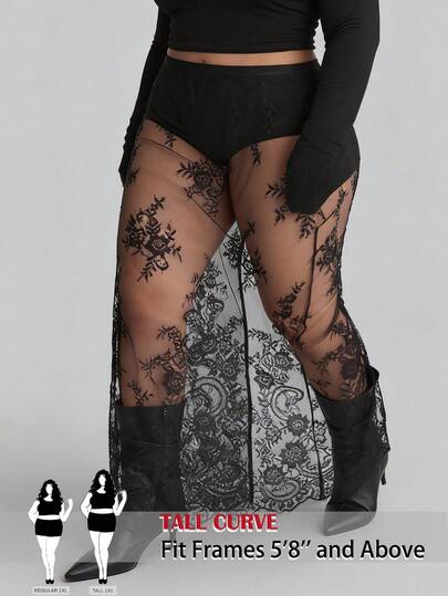SHEIN Tall CURVE Plus Size Sexy Sheer Lace Skirt, Summer Holiday Outfits Carnival Costume Wedding Guest Dress For Women