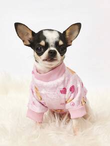 PETSIN 1 Printed Teddy Bear Love Flannel Sweatshirt, Pet Autumn And Winter Thick And Warm Pink Version - Pink - View 3