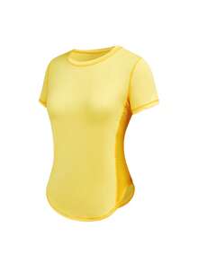 SHEIN Velisys Solid Color Round Neck Asymmetric Hem Fitted Short Sleeve Sports T-Shirt - Multicolor - View 5
