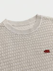 ESTAVOR 男士新款动物刺绣圆领镂空针织背心 - 杏色 - 查看 3