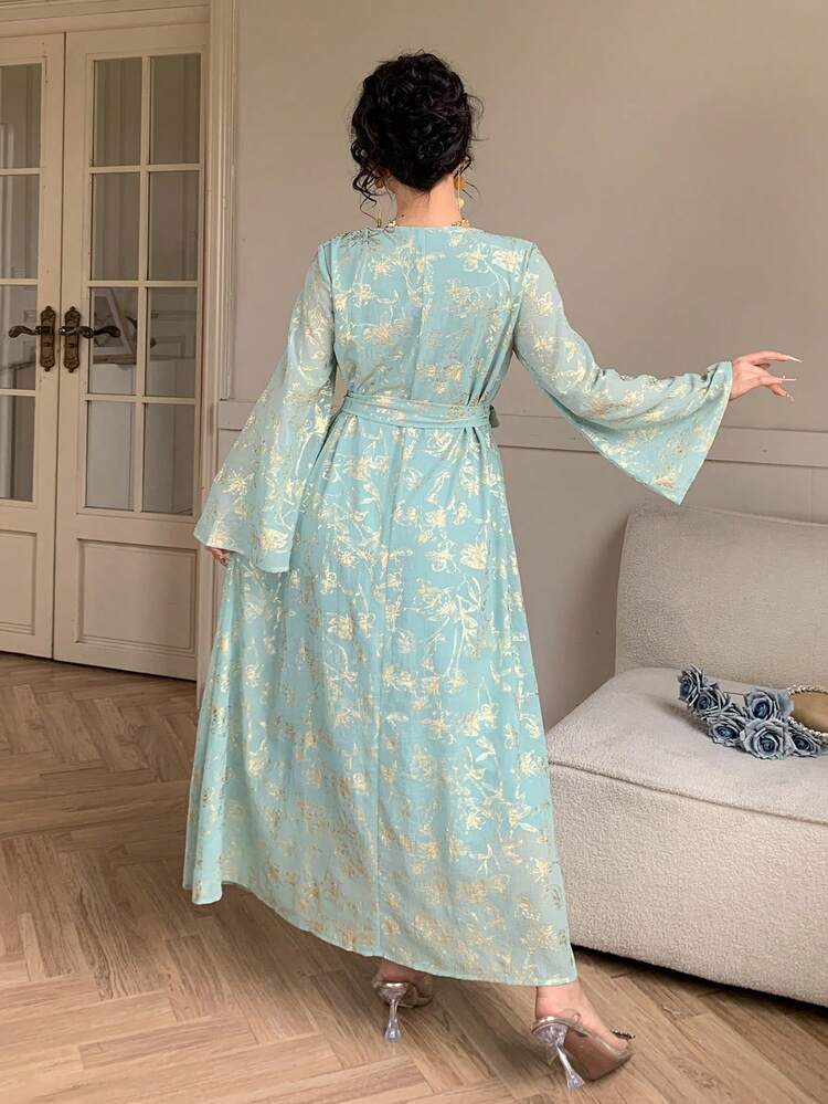 Women's Elegant Floral Lace Patchwork V-Neck Belted Dress, Spring/Summer Wedding Guest Dress Sundress Boho