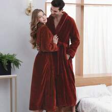 SHEIN Basic living 超柔软珊瑚绒浴袍 - 速干、不掉毛、透气 | 男女皆宜 | 时尚设计 | 秋冬情侣睡衣 - 彩色 - 查看 3