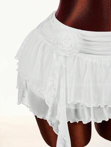 Amplova 2026早春新款露脐流苏白玫瑰衬衫和低腰A字裙女士两件套 - 白色 - 查看 7