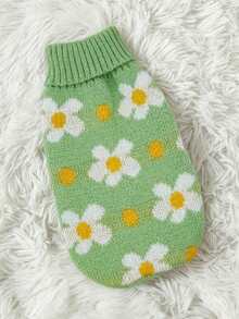 PETSIN 1pc White Small Flower Knitted Warm Pet Sweater With High Neck, Thick Warm Clothes For Pets In Spring, Autumn, And Winter - Multicolor - View 2