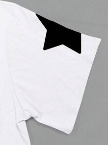 Manfinity Dauomo Men's Casual Loose Fit Oversized White T-Shirt With Numeric, Letter And Star Print, Suitable For Daily Commute And Street Style, Summer - White - View 4