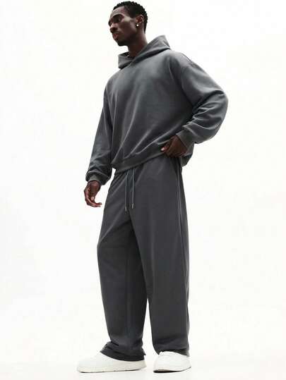  SUMWON Oversized Fleece Hoodie And Sweatpants Co-Ord Set Comfortable Casual Loungewear Winter Fall Pullover With Hood Drawstring Relaxed Fit Two Piece Outfit Plain