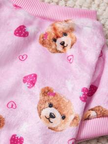 PETSIN 1 Printed Teddy Bear Love Flannel Sweatshirt, Pet Autumn And Winter Thick And Warm Pink Version - Pink - View 10