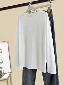 GlowEve 女士春夏新款优雅法式简约白色刺绣休闲宽松圆领长袖T恤，适合日常穿着。这款长袖T恤是女士长袖上衣的理想之选，白色刺绣上衣，休闲百搭，男女皆宜。 - 白色 - 查看 2