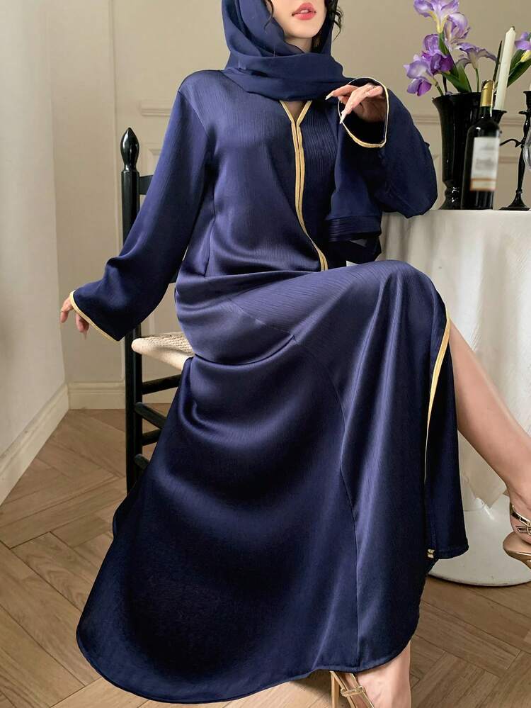 Women's Elegant Colorblock V-Neck Mid-Length Dress, Spring/Summer Wedding Guest Dress Maxi Dress Sundress