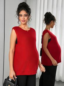 SHEIN 孕妇针织背心，宽松版型，后背蝴蝶结设计，纯色针织背心 - 紅色 - 查看 6