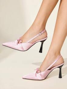 CUCCOO CHICEST Women's Pointed Toe Buckle Design Bow Decor Elegant High Heels For Daily Commute Valentine's Day - Baby Pink - View 4