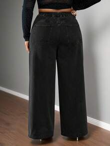 Truni Quần jean denim ống rộng màu đen giặt cỡ lớn cho nữ, chi tiết kim loại đính đá, thích hợp cho tiệc tùng, hẹn hò, đi làm/2026/Năm mới - màu đen - Xem 2