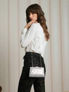 SHECARRY Túi dự tiệc thanh lịch, cá tính, đơn giản, phong cách thu đông mới 2025, túi hộp cao cấp thời trang, tiệc Giáng sinh - Bạc - Xem 8