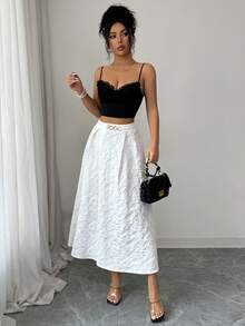 Elenzga Đầm nữ màu trắng, chất liệu jacquard họa tiết hoa, dáng xòe eo, đính cúc kim loại, thanh lịch, thích hợp làm quà sinh nhật, hẹn hò, dự tiệc, đi làm, đi học, du lịch, mùa xuân/hè. - trắng - Xem 7