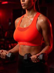 Innovista High Support Seamless Sports Bra Mesh Breathable Racerback Removable Pads Gym Yoga Fitness Women Athleisure Activewear Sculpting Stretch Workout Training Running Daily Wear Top - Red - View 1
