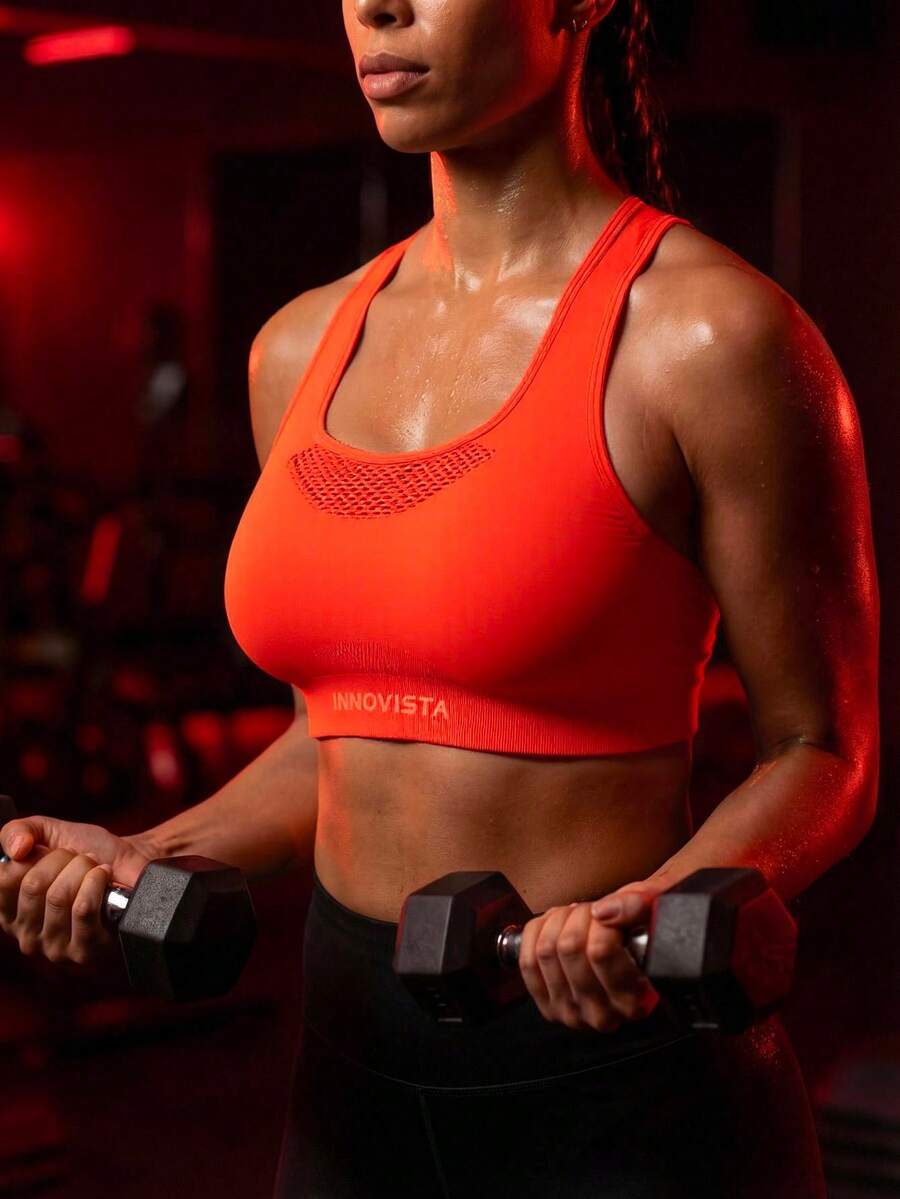 Innovista High Support Seamless Sports Bra Mesh Breathable Racerback Removable Pads Gym Yoga Fitness Women Athleisure Activewear Sculpting Stretch Workout Training Running Daily Wear Top - Red - View 1