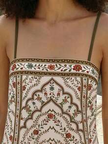 CAJUNI 热带度假风情印花短裙 - 卡其色 - 查看 5