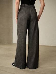 MOTF PREMIUM WOMEN'S LINEN STRIPED SPLICING DESIGN BUTTON SUIT PANTS, SPRING/SUMMER - Grey - View 6