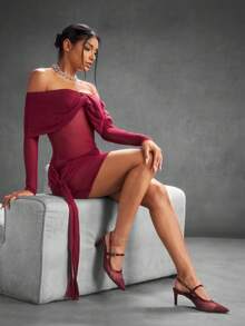 CUCCOO SZL Women's Fashion Wine Red Mesh Rhinestone Pointed Toe Slingback Flat Pumps, Suitable For Commuting, Dating, Party, Wedding, Holiday Spring Shoes Spring Break Easter Prom Heels - Burgundy - View 2