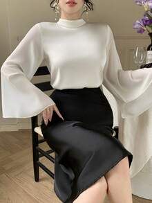 DAZY Áo sơ mi tay lửng 3/4, kiểu dáng sang trọng, cao cấp, thanh lịch, dài tay. - Màu be - Xem 8