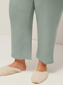 LUVLETTE 大码女士罗纹舒适100%纯棉基础经典长款睡衣家居服套装四季皆宜