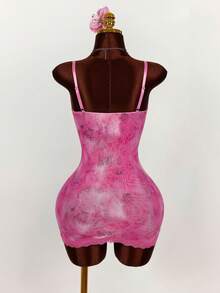 Amplova Lace Cup Detail Tropical Floral Mesh Bodycon Mini Dress - Multicolor - View 8