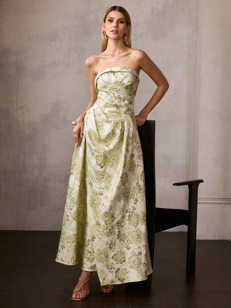 MOTF Soiréza WOMEN'S JACQUARD BANDEAU LONG DRESS