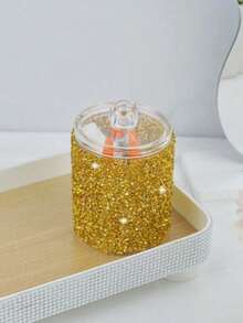 1PC Rhinestone Cotton Swab Storage Box, Makeup Pad Pads, Cotton Swabs, Toothpicks, Dental Floss, Hair Ties, Small Items Round Organizer, Makeup Table And Office Desk - Multicolor - View 11