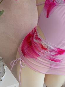 Swim Glamine Bộ bikini 3 mảnh màu hồng pastel thanh lịch, sang trọng dành cho nữ của Bonvoyette, áo tắm liền thân in hoa kiểu yếm với váy lưới xuyên thấu, đồ bơi với họa tiết hoa ly hồng tím, cổ chữ V khoét sâu với điểm nhấn ngọc trai màu trắng ngà/kem, chi tiết nhún eo, dây yếm có thể điều chỉnh, đồ đi biển hoàn hảo cho kỳ nghỉ hè nhiệt đới trên bãi biển, tiệc tùng sang trọng bên hồ bơi và những chuyến nghỉ dưỡng lãng mạn, kỳ nghỉ trên đảo và phong cách hiện đại. - Hồng - Xem 7