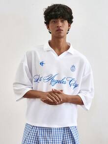 TOKVUE Men's Letter Print Casual Versatile Commuting Short Sleeve Polo Shirt - White - View 1