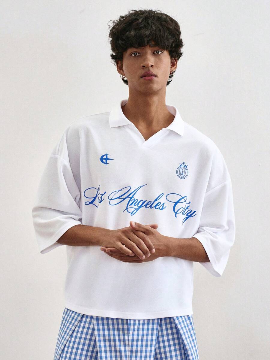 TOKVUE Men's Letter Print Casual Versatile Commuting Short Sleeve Polo Shirt - White - View 1