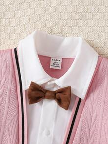 Infant Boys' Autumn New Gentleman Style 2 In 1 Romper - Pink - View 5