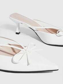CUCCOO SZL Women's Shoes Pointed Bow Stiletto Mule Shoes, Sweet And Elegant Style And Retro Modern Sense, The Details Of The Use Of Pointed Design, Bow Decoration, Stiletto And Mule Shoes Style, Function Can Add Feminine Charm, Easy To Wear And Take Off, Suitable For Dating, Afternoon Tea Or Urban Women's Daily Street Scenes, Suitable For Women Who Like Sweet Retro Style Crowd. - White - View 6