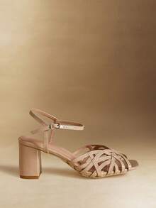 Rosivie Giày sandal nữ mũi vuông, gót dày, chất liệu da PU, thiết kế quai chéo, thời trang, thoải mái, thích hợp đi hàng ngày và dự tiệc, hở gót, màu trơn. - Màu be - Xem 2