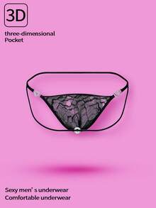 WENEZON 男士心形水钻装饰性感三角裤 - 黑色 - 查看 2