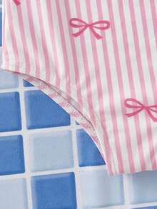 Emery Rose Kids Emery Rose Kids Babygirl Fitted Casual Minimalist Comfortable Round Neck Backless Bow Decor Swimsuit - Multicolor - View 7