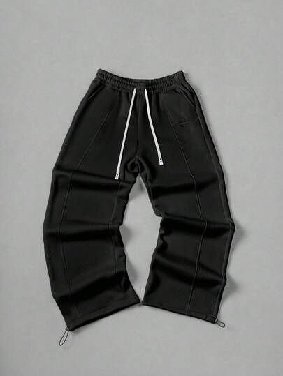 STYNVO Young Men's Casual Street Style Embroidered Badge Sweatpants Street Wear Pants Sweatpants Black Wide Leg Pants Mens Sweatpants