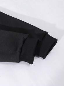 Sparklyn 两件套少女双腰带裤装，休闲两件套，长袖宽松露脐上衣搭配直筒裤，适合春、秋、冬日常穿着，饰有刺绣和贴布装饰 - 黑色 - 查看 4