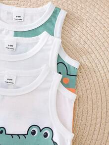 Baby Boys' Cartoon Animal Print Sleeveless Tank Top And Shorts Set, Suitable For Casual Outings, Outdoor Activities, Sports And Play, Parties, And Family Outings - Multicolor - View 5