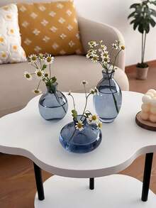 一套现代简约迷你玻璃花瓶，透明创意水培花卉容器，适用于客厅装饰 - 寶藍色 - 查看 4
