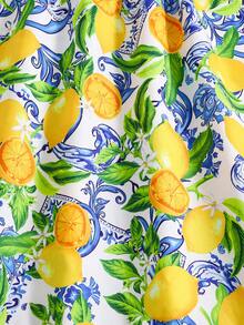 SHEIN 女童清新柠檬多色印花吊带荷叶边下摆休闲度假连衣裙 - 黃色 - 查看 7