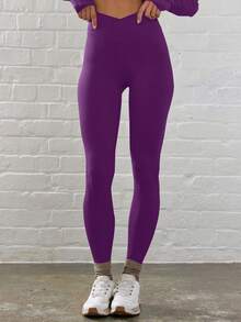 Musera Sport Solid Sports Leggings With Jacket - Violet Purple - View 2