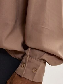 Musero Áo sơ mi dài tay voan xếp nếp chỉ dành cho mùa hè thông minh phong cách đường phố - màu nâu - Xem 6